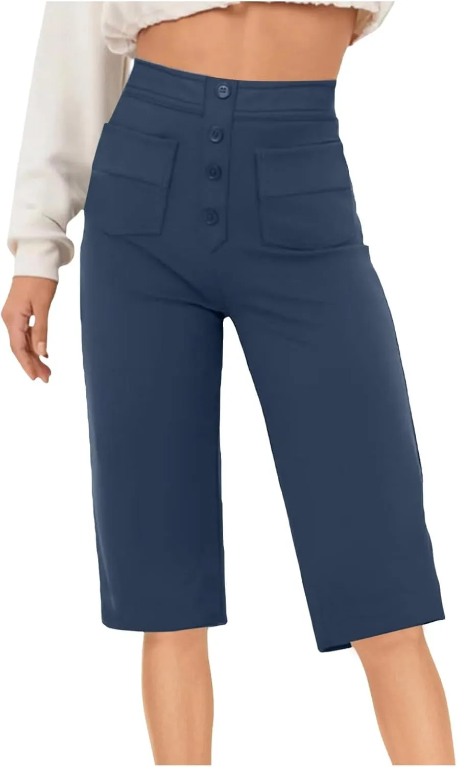 Womens Baggy Wide Leg Pants Womens Capri Pants Drawstring High Rise Side Striped Slouchy Palazzo with Pockets High