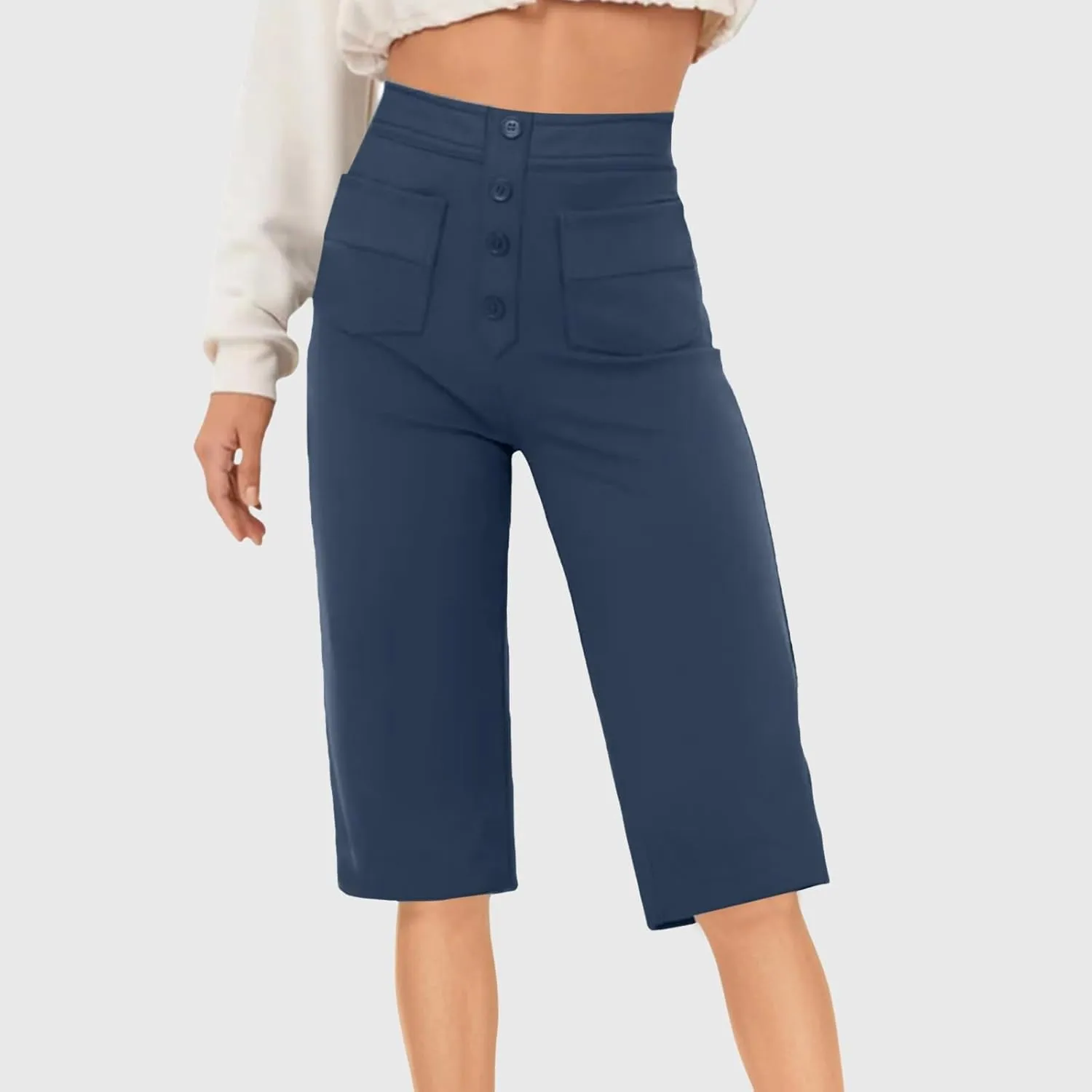 Womens Baggy Wide Leg Pants Womens Capri Pants Drawstring High Rise Side Striped Slouchy Palazzo with Pockets High