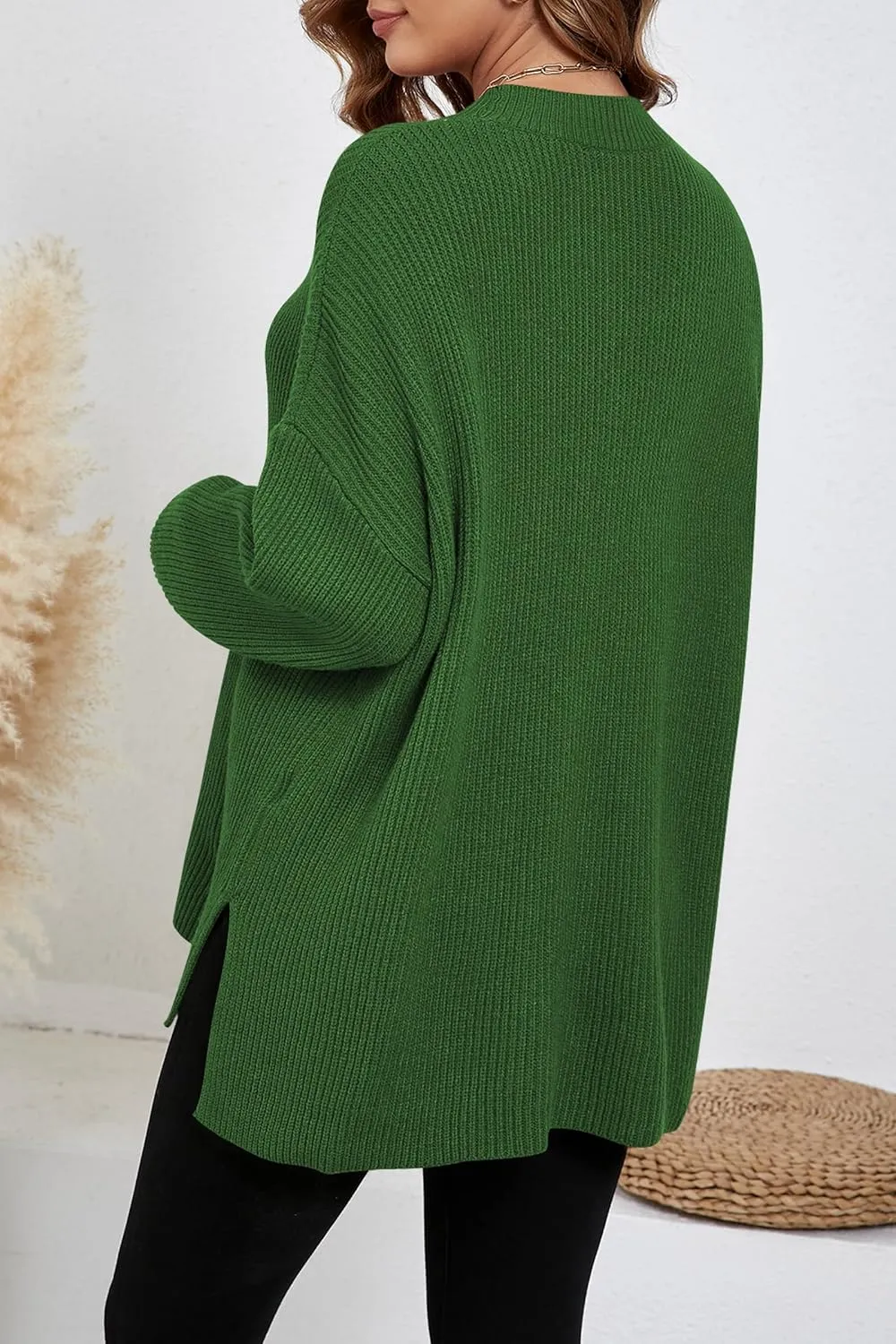 Women's Batwing Long Sleeve Oversized Sweaters Fall Loose Fit Knitted Side Slit Pullover Tops