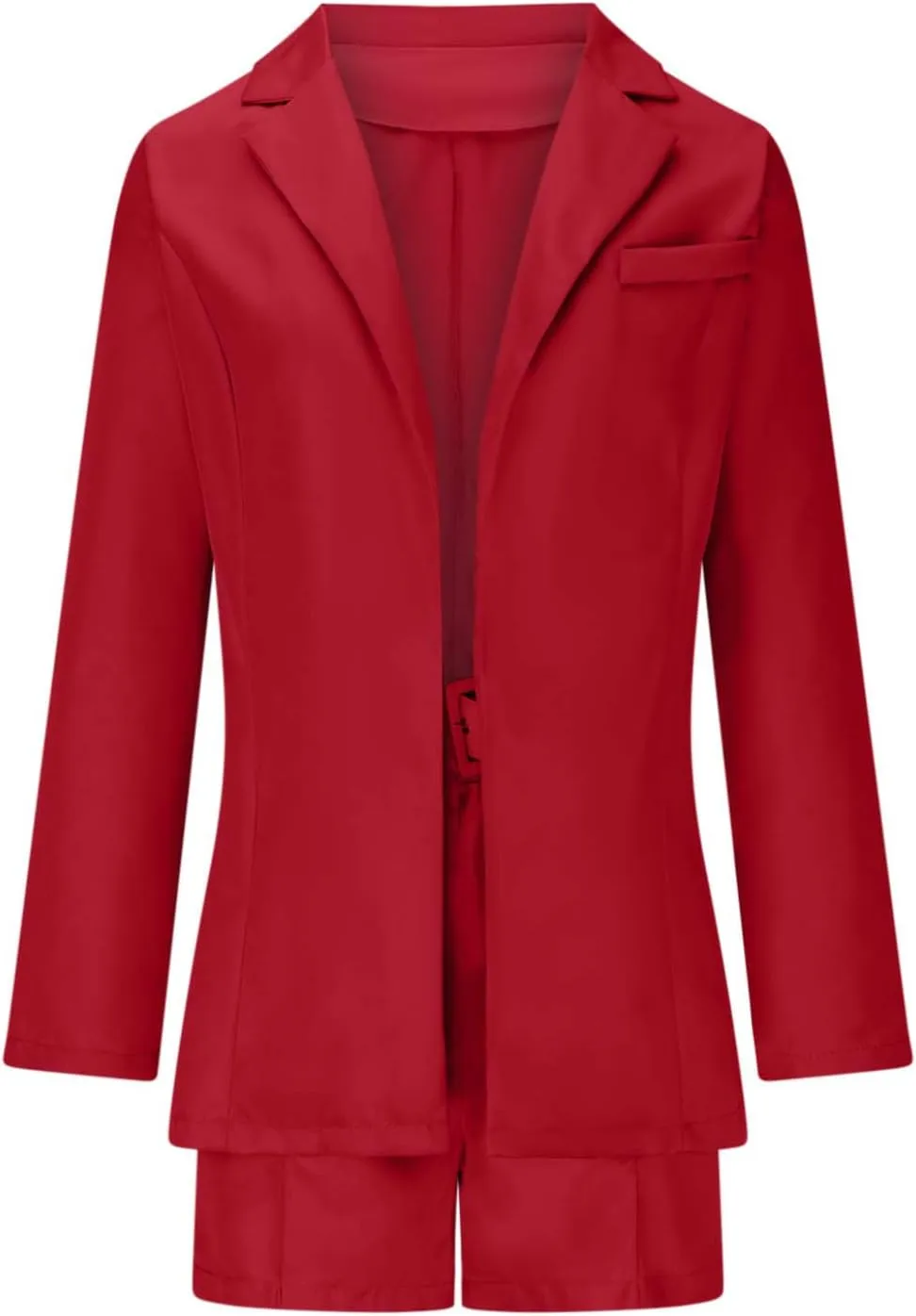Women's Business Suits with Belt Long Sleeve Blazer Jacket and High Waisted Shorts 2 Pieces Outfits Shorts Set