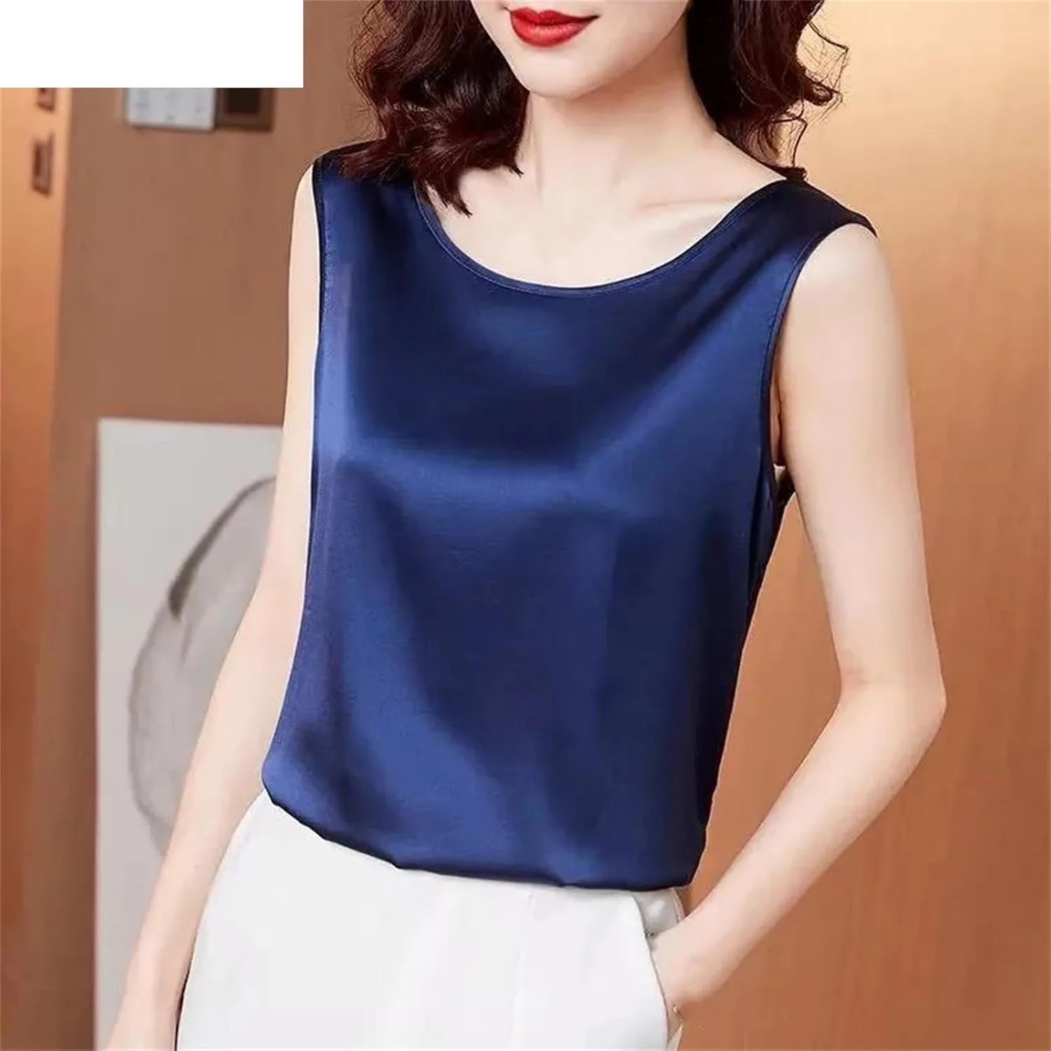 Women's Camisoles Satin Sleeveless Top Scoop Neck Camisole Casual Cami Shirt