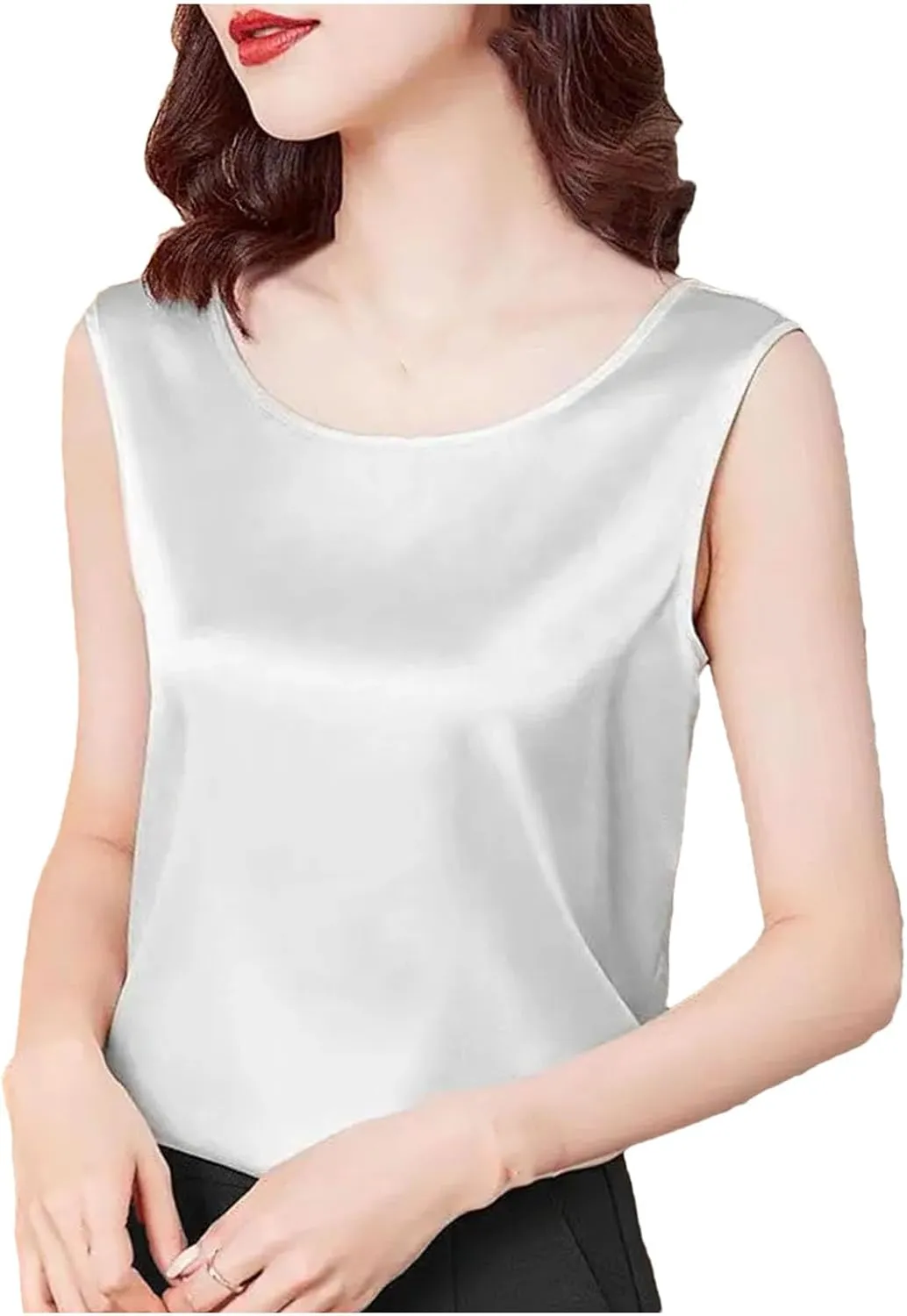 Women's Camisoles Satin Sleeveless Top Scoop Neck Camisole Casual Cami Shirt