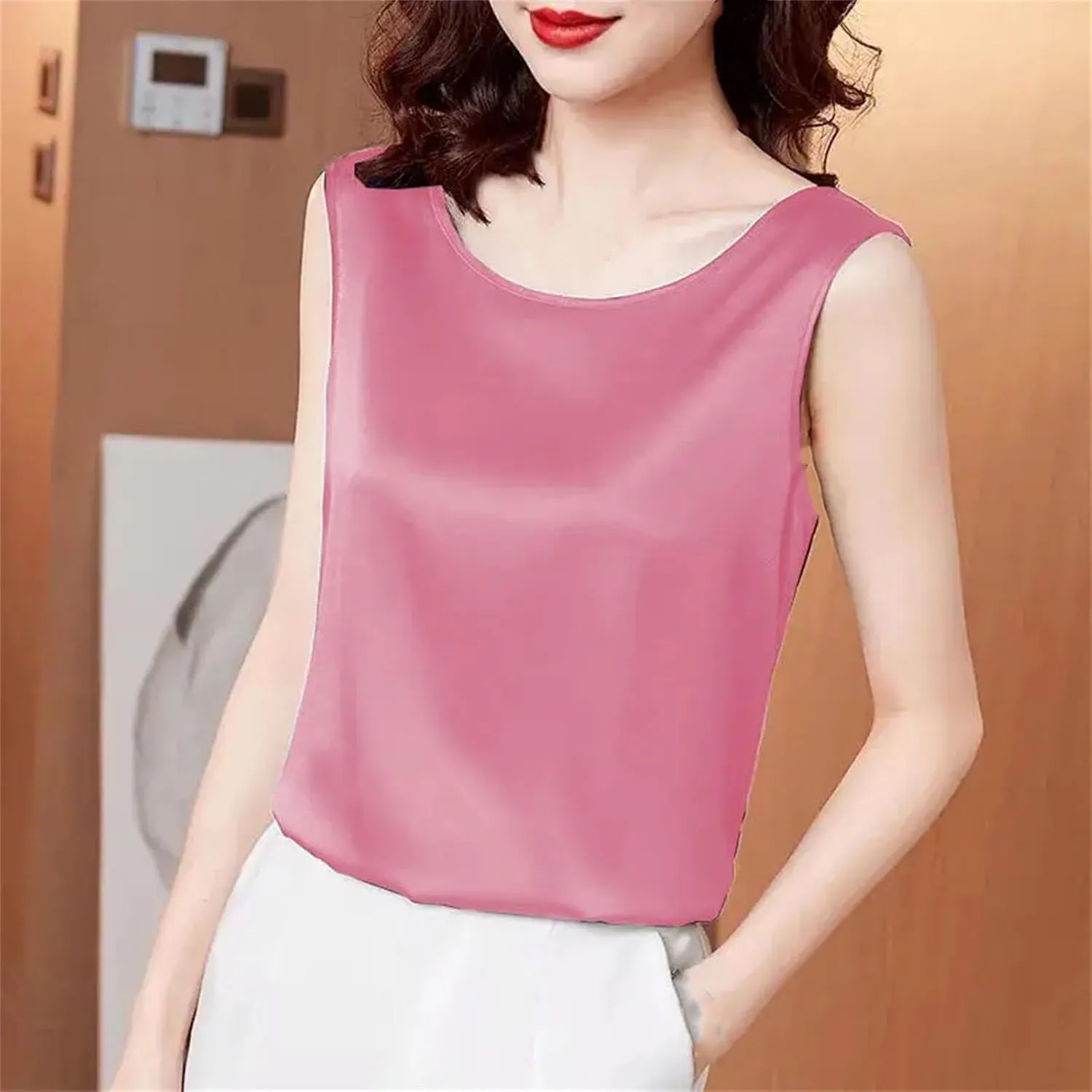 Women's Camisoles Satin Sleeveless Top Scoop Neck Camisole Casual Cami Shirt