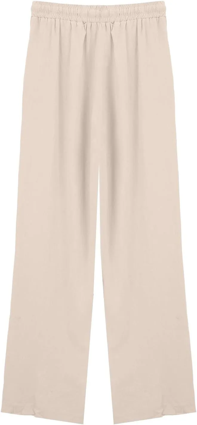 Womens Casual Cotton Linen Pants 2025 Drawstring Elastic Waist Solid Plus Size Lounge Long Trousers with Pockets