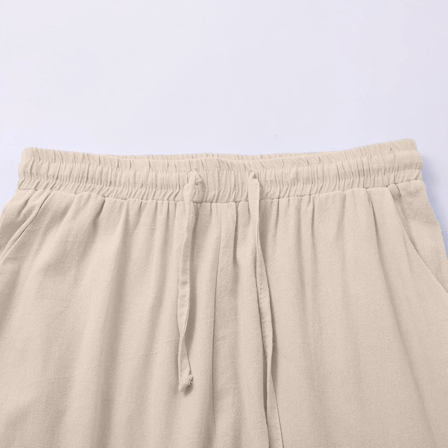 Womens Casual Cotton Linen Pants 2025 Drawstring Elastic Waist Solid Plus Size Lounge Long Trousers with Pockets