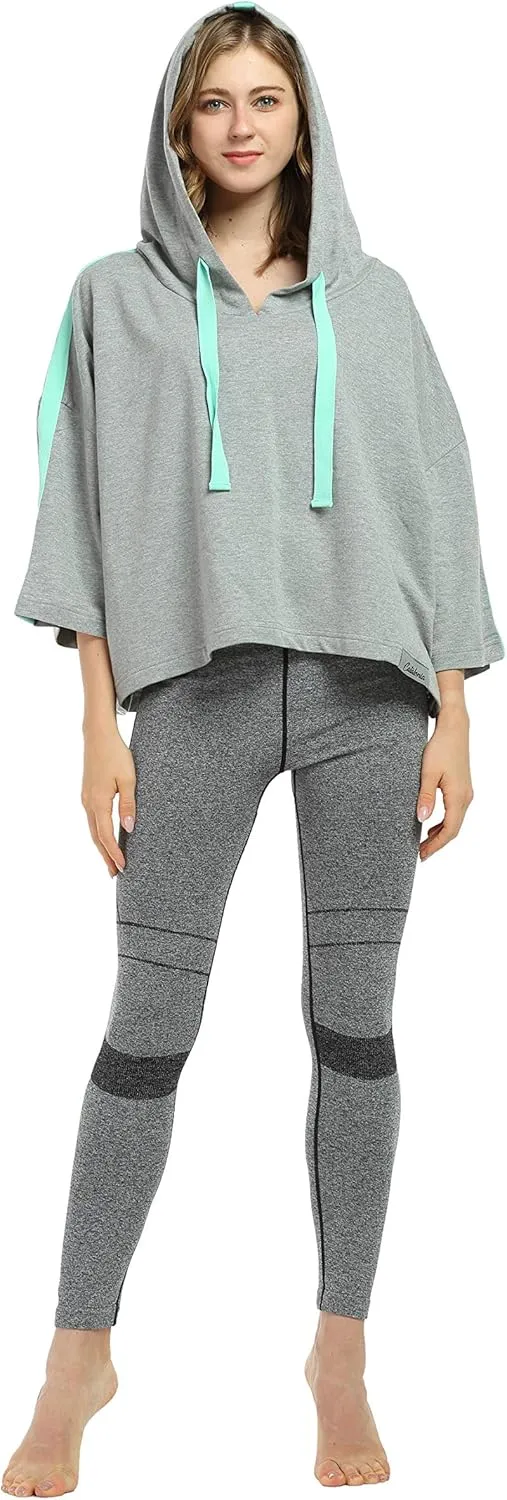 Womens Casual Cropped Hoodie, 3/4 Sleeve Loose Pullover Sweatshirt Crop Top