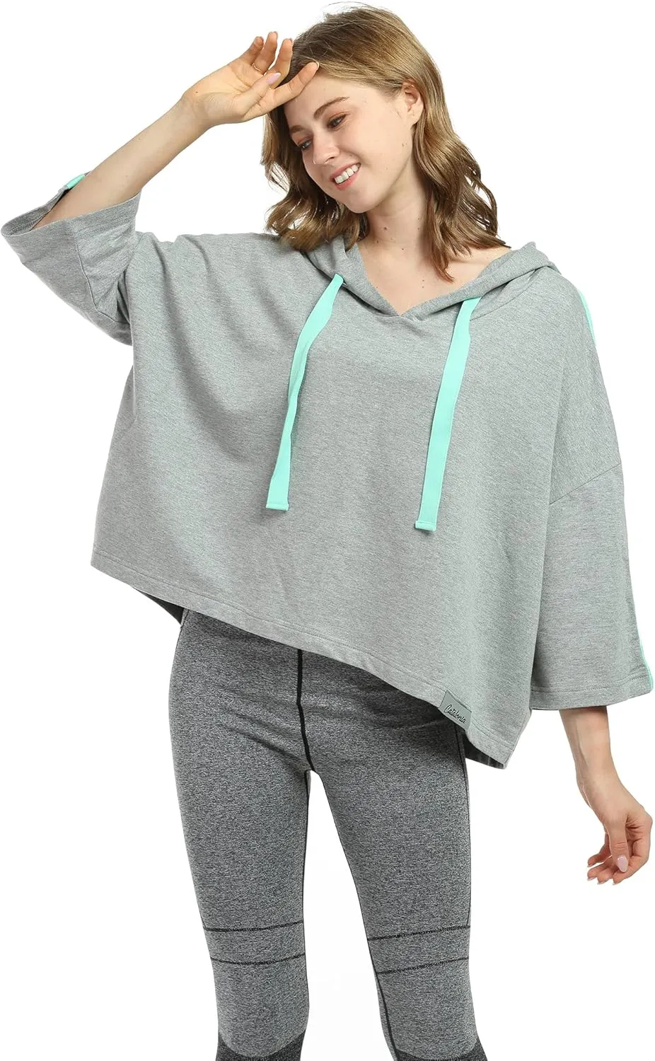 Womens Casual Cropped Hoodie, 3/4 Sleeve Loose Pullover Sweatshirt Crop Top