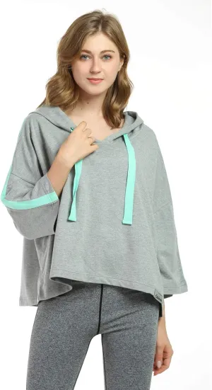 Womens Casual Cropped Hoodie, 3/4 Sleeve Loose Pullover Sweatshirt Crop Top