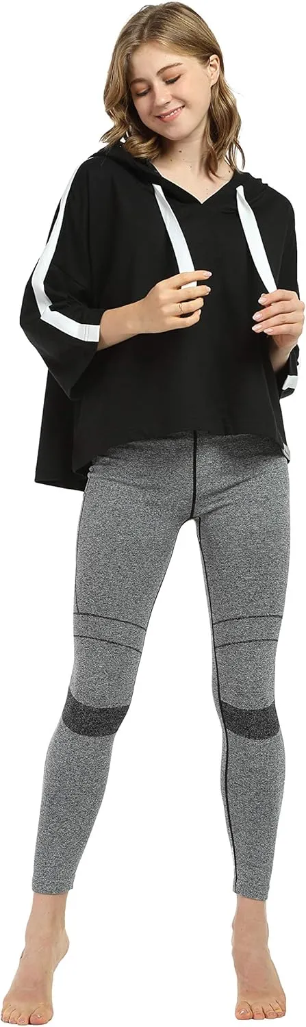 Womens Casual Cropped Hoodie, 3/4 Sleeve Loose Pullover Sweatshirt Crop Top