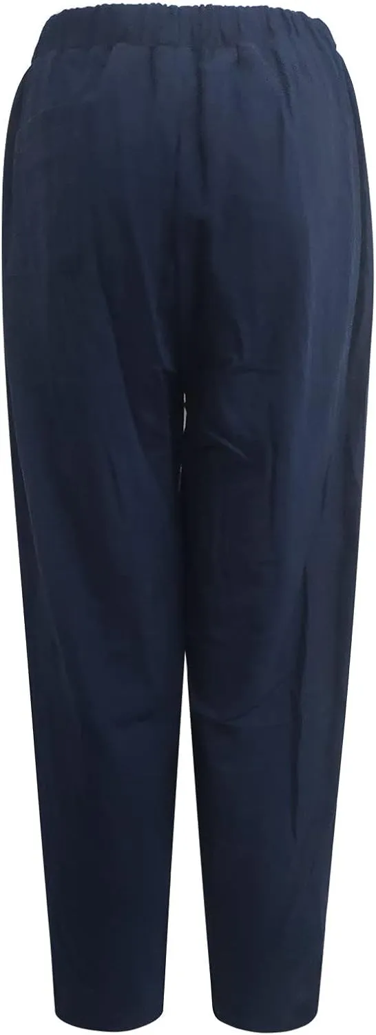 Women's Cotton Linen Harem Pants Casual Loose Fit High Waisted Pants Trousers Summer Outfits 2025 Trendy with Pockets