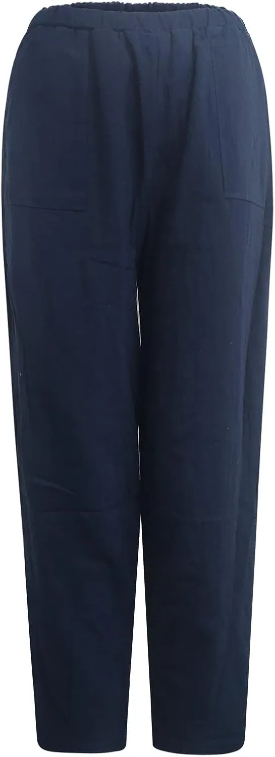 Women's Cotton Linen Harem Pants Casual Loose Fit High Waisted Pants Trousers Summer Outfits 2025 Trendy with Pockets