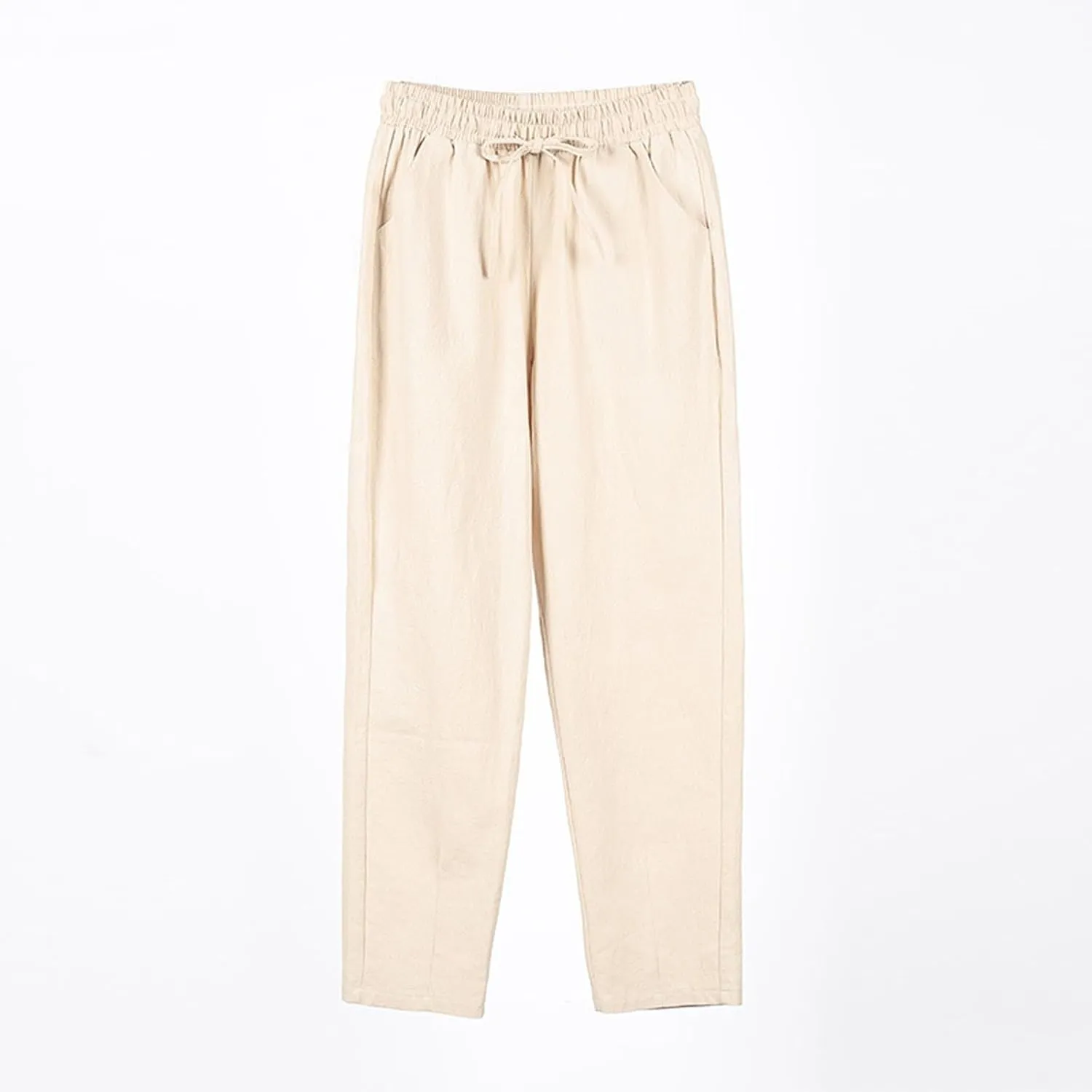 Women's Cotton Linen Pants Women Straight Leg Pants Elastic Drawstring Casual Trousers with Pockets Summer Beach Lounge Pants