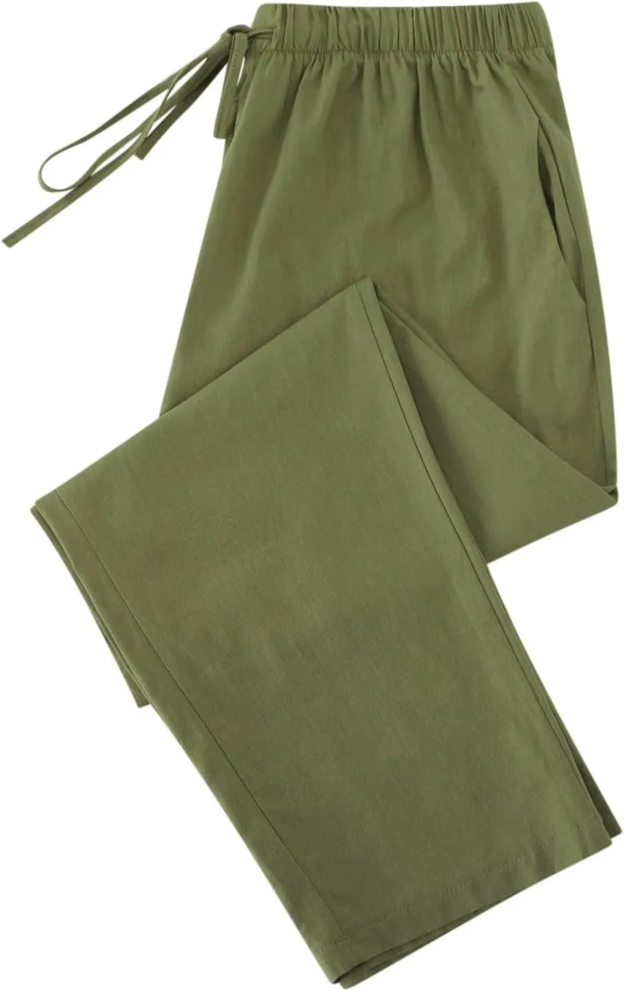Women's Cotton Linen Summer Pants Wide Leg Casual Drawstring Elastic Pants Fashion Solid Color Trousers with Pockets