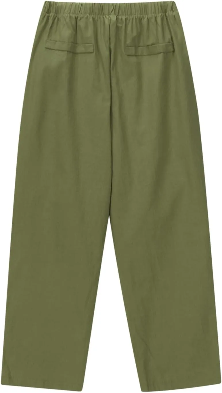 Women's Cotton Linen Summer Pants Wide Leg Casual Drawstring Elastic Pants Fashion Solid Color Trousers with Pockets