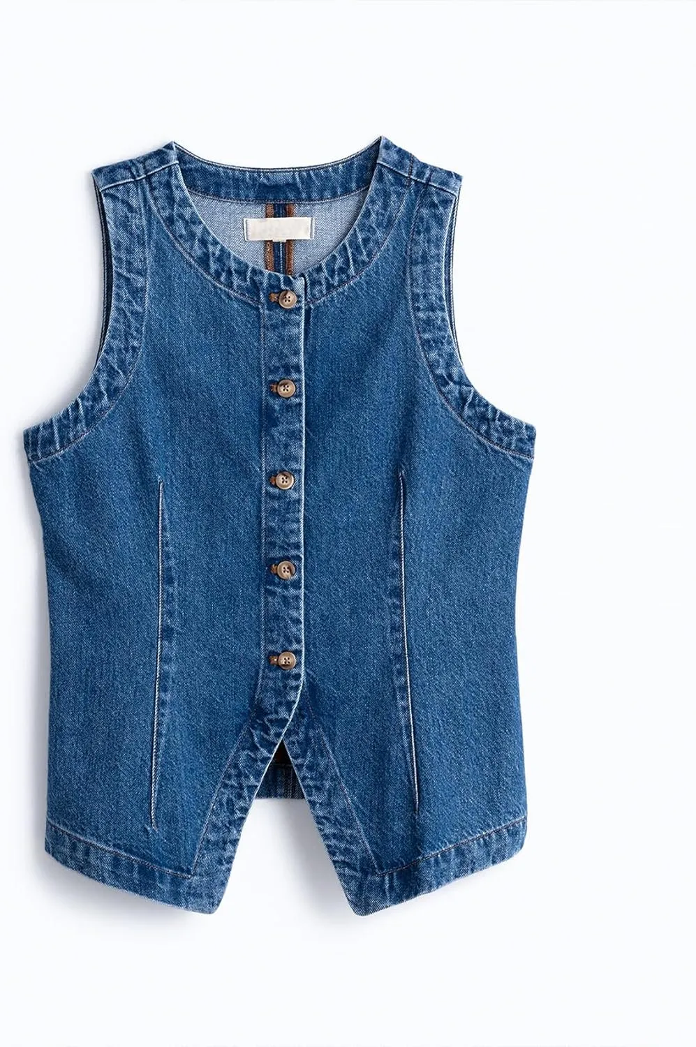 Women's Denim Vest Sleeveless Button Down Casual Jean Crewneck Waistcoat Denim Top
