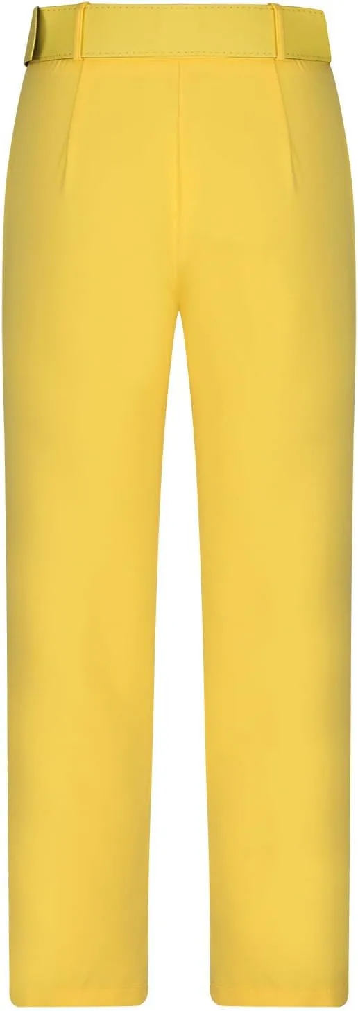 Women's Elegant High Waist Belted Pants Casual Pleated Straight Leg Trousers Office Suit Pants Trousers with Pockets
