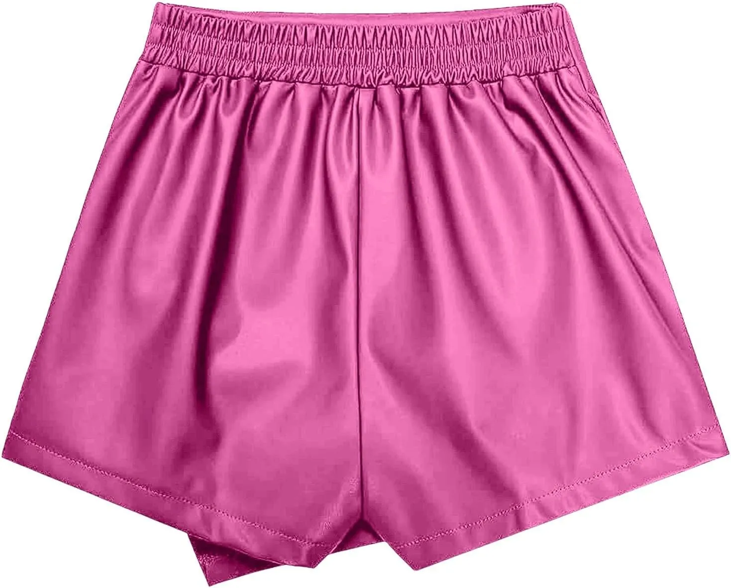 Women's Faux Leather Skorts High Waisted PU Leather Shorts Elastic Waist Ruched Wrap Short Cover Ups for Swimwear