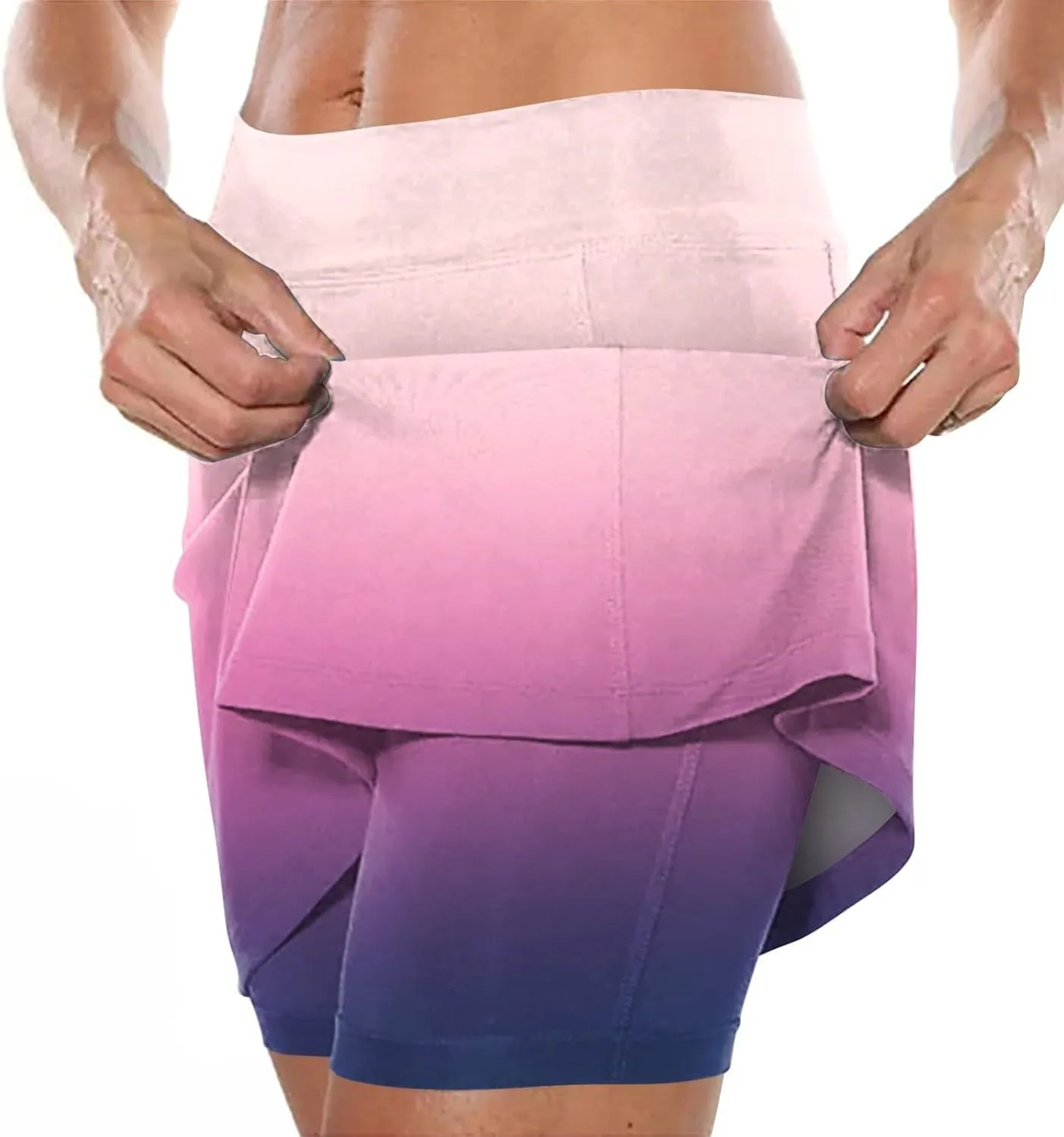 Womens Golf Skorts High Waist Athletic Skirt with Shorts Casual Gradient Yoga Skirts Pants Summer Running Clothes