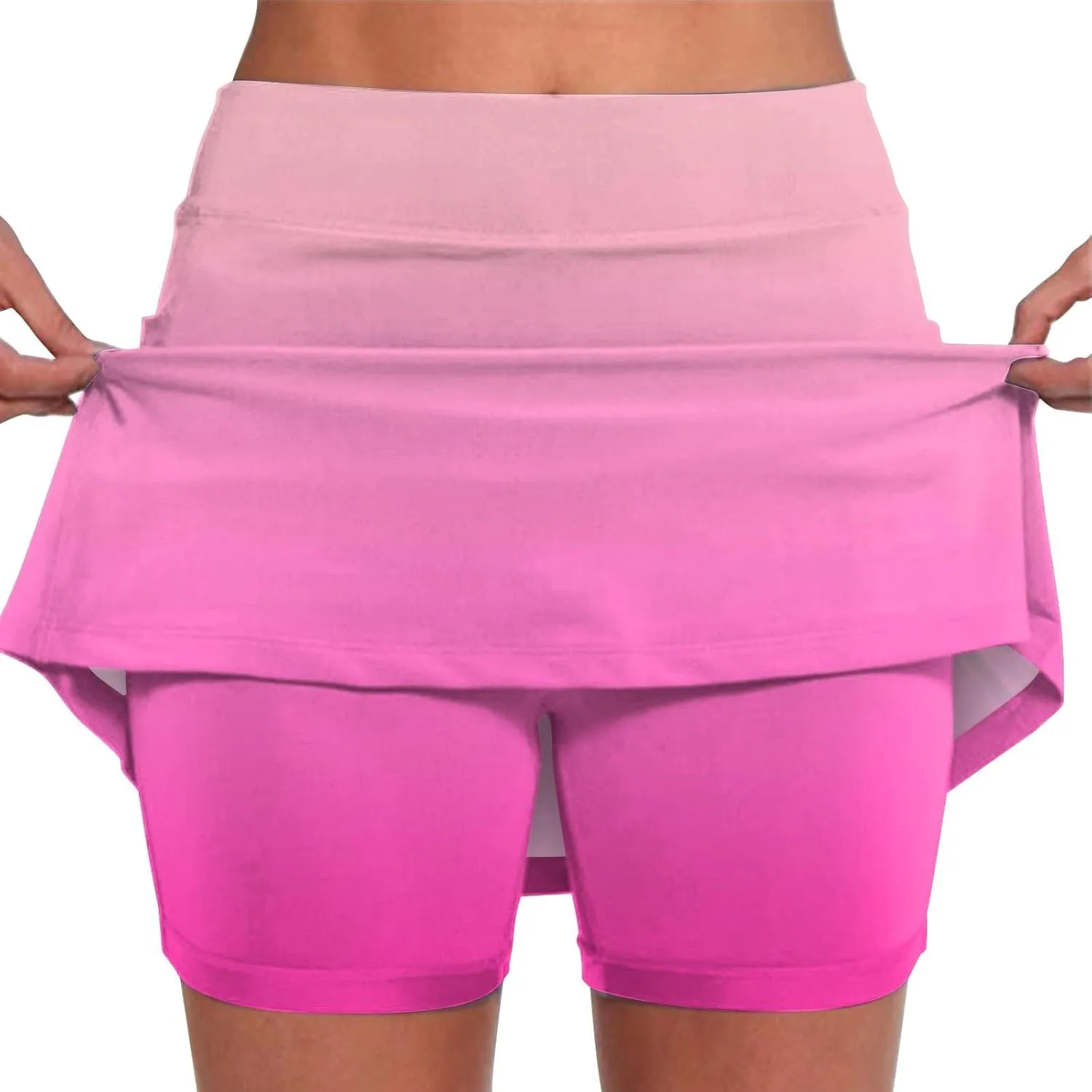 Womens Golf Skorts High Waist Athletic Skirt with Shorts Casual Gradient Yoga Skirts Pants Summer Running Clothes