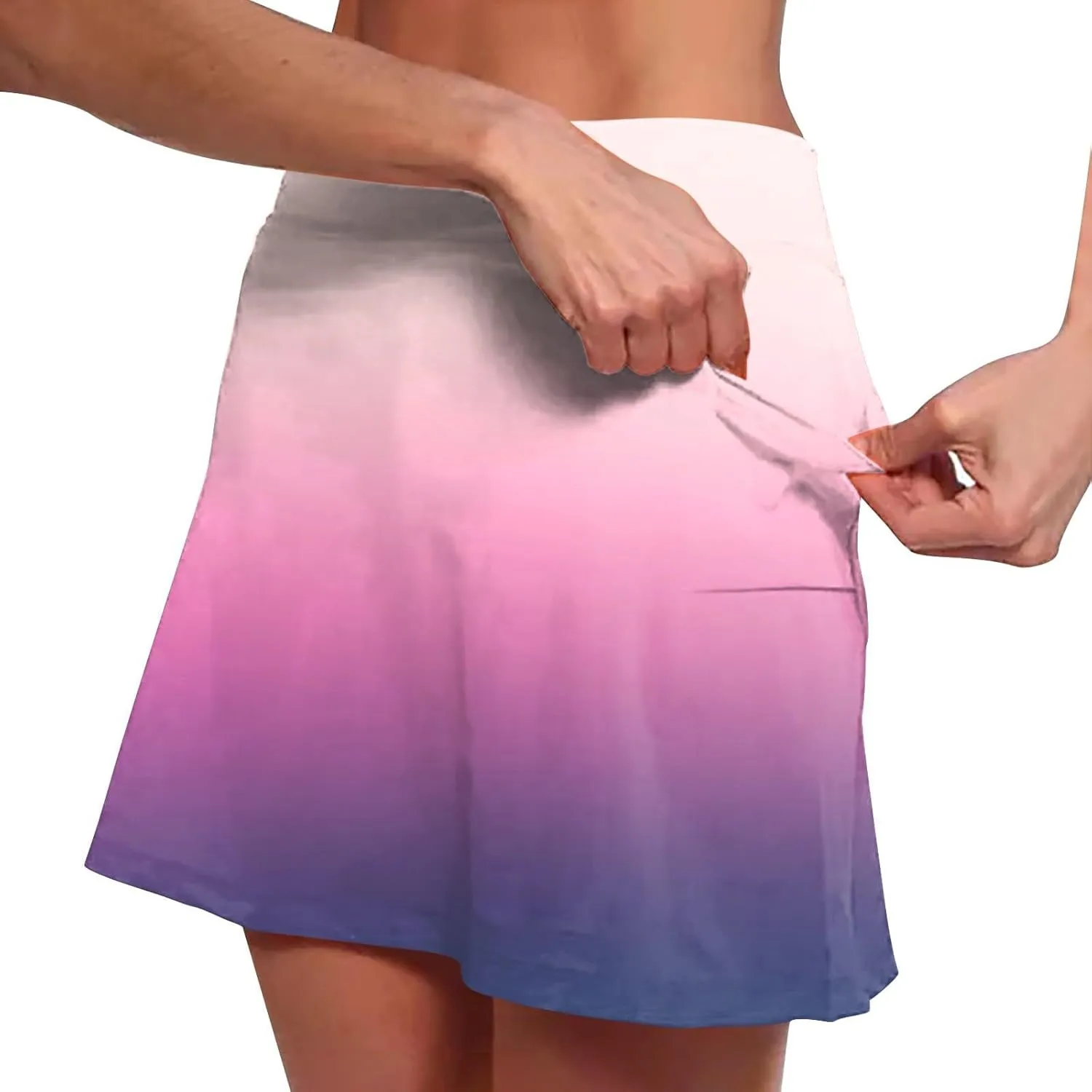 Womens Golf Skorts High Waist Athletic Skirt with Shorts Casual Gradient Yoga Skirts Pants Summer Running Clothes