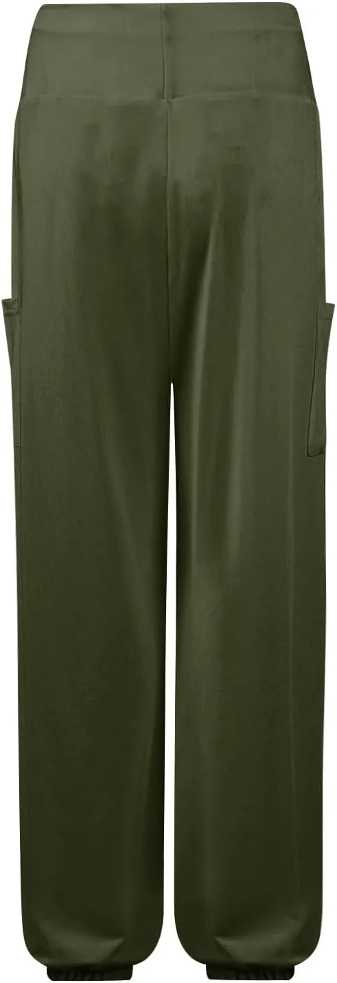 Women's Harem Pants, Hippie Palazzo Pants Boho Joggers High Waist Drawstring Trousers Flowy Clothes Pant with Pockets A1