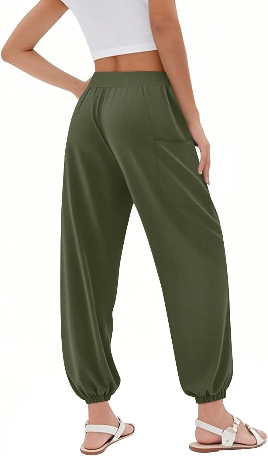 Women's Harem Pants, Hippie Palazzo Pants Boho Joggers High Waist Drawstring Trousers Flowy Clothes Pant with Pockets A1