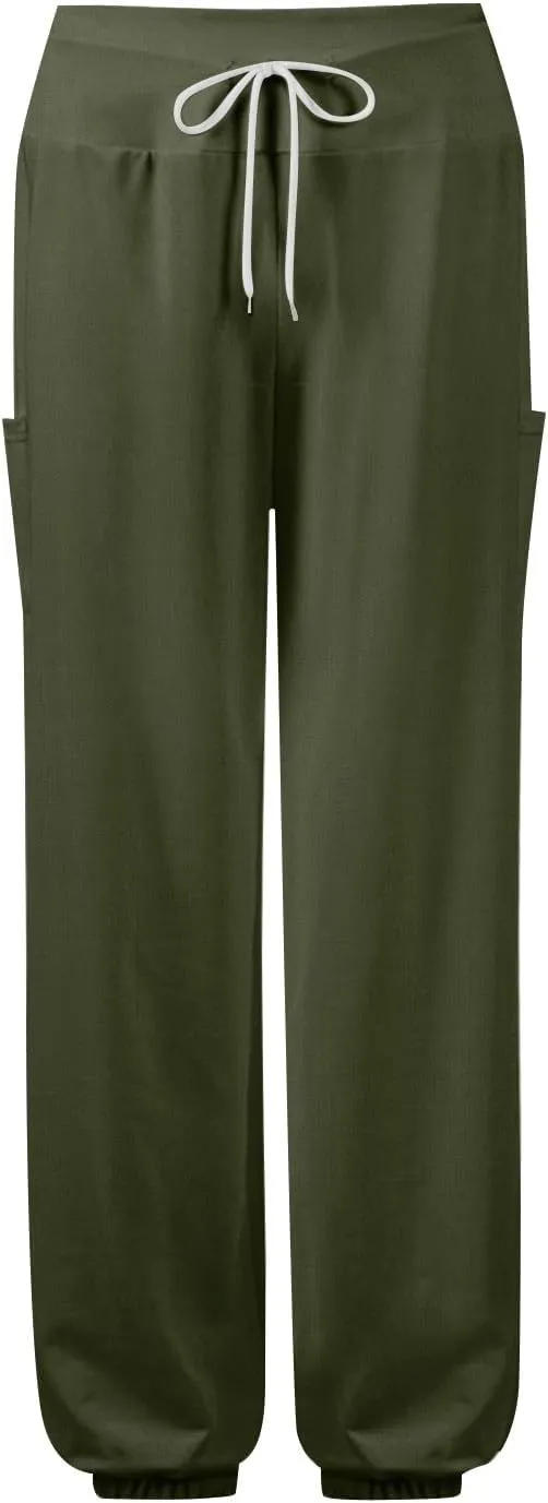 Women's Harem Pants, Hippie Palazzo Pants Boho Joggers High Waist Drawstring Trousers Flowy Clothes Pant with Pockets A1