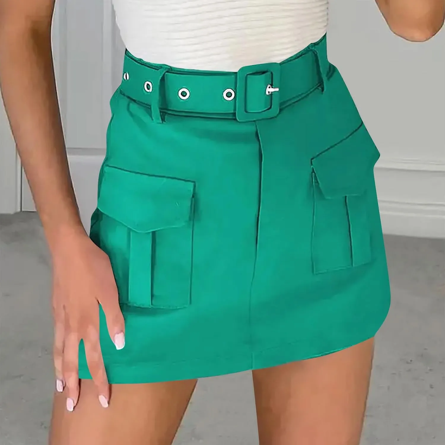 Women's Hiking Cargo Skorts High Waisted Dressy Casual Shorts with Pockets Elegant Ladies Office Work Mini Skirts