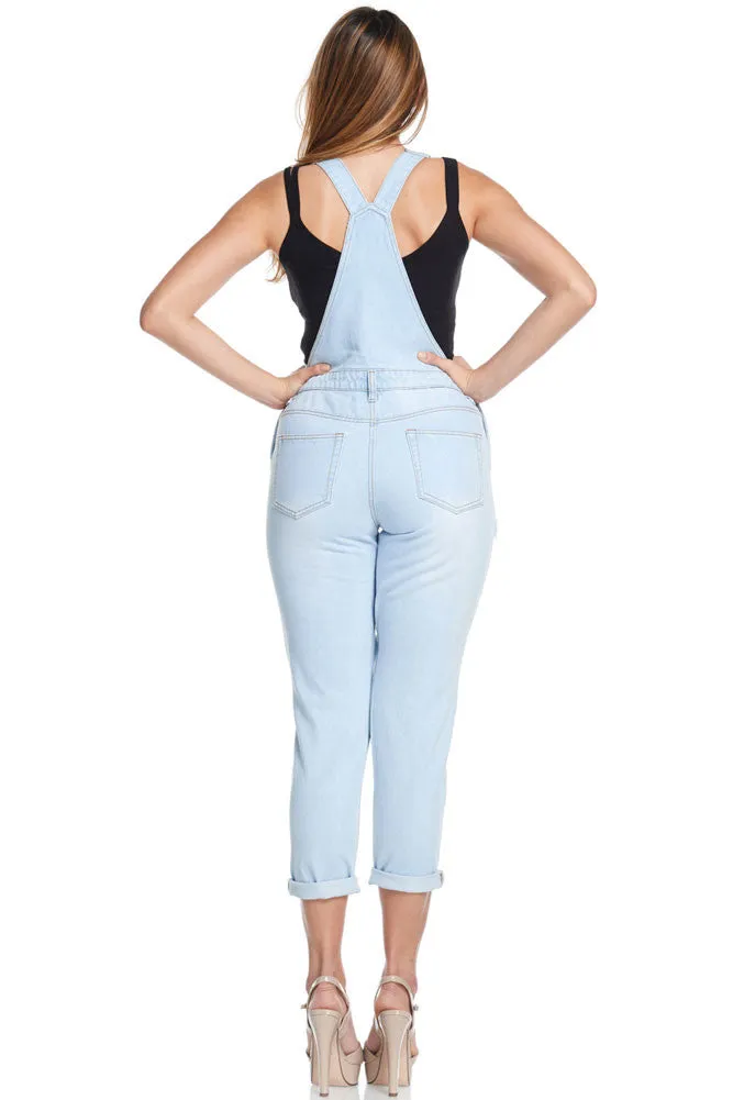 Women's Holey Ripped Denim Overalls