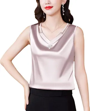 Women's Hollow Out Tank Top & Camisole - Summer Sleeveless V-Neck Business Vest Breathable Loose Fit Lounge Wear for Mother
