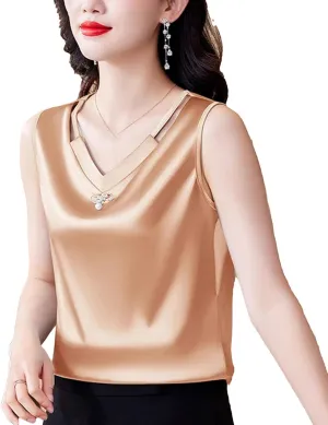 Women's Hollow Out Tank Top & Camisole - Summer Sleeveless V-Neck Business Vest Breathable Loose Fit Lounge Wear for Mother