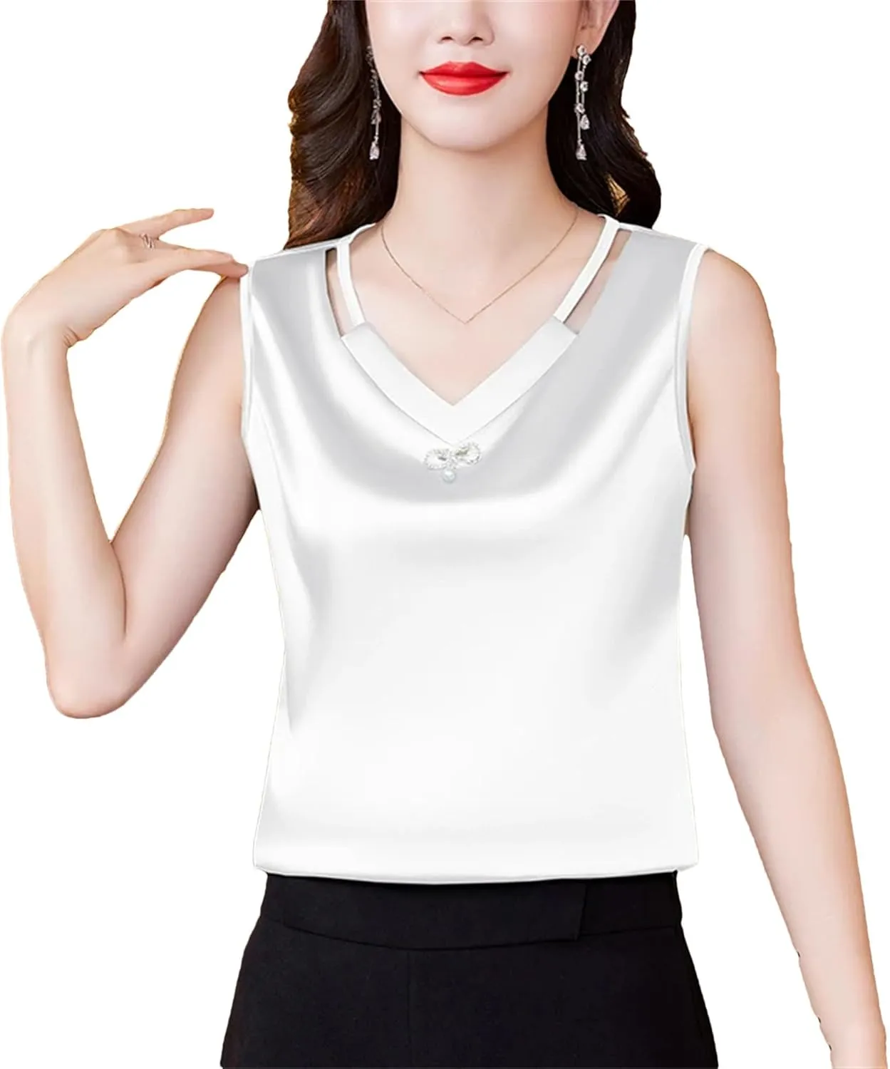 Women's Hollow Out Tank Top & Camisole - Summer Sleeveless V-Neck Business Vest Breathable Loose Fit Lounge Wear for Mother