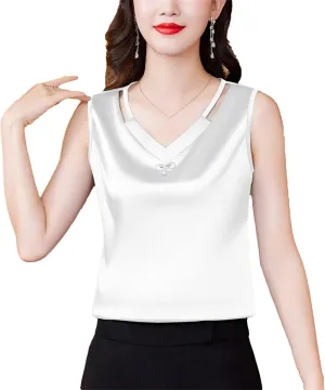 Women's Hollow Out Tank Top & Camisole - Summer Sleeveless V-Neck Business Vest Breathable Loose Fit Lounge Wear for Mother