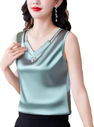 Women's Hollow Out Tank Top & Camisole - Summer Sleeveless V-Neck Business Vest Breathable Loose Fit Lounge Wear for Mother