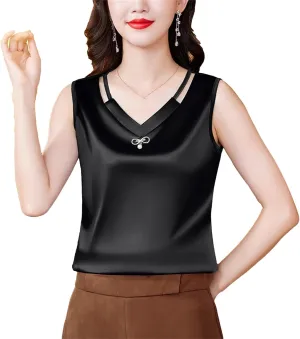 Women's Hollow Out Tank Top & Camisole - Summer Sleeveless V-Neck Business Vest Breathable Loose Fit Lounge Wear for Mother