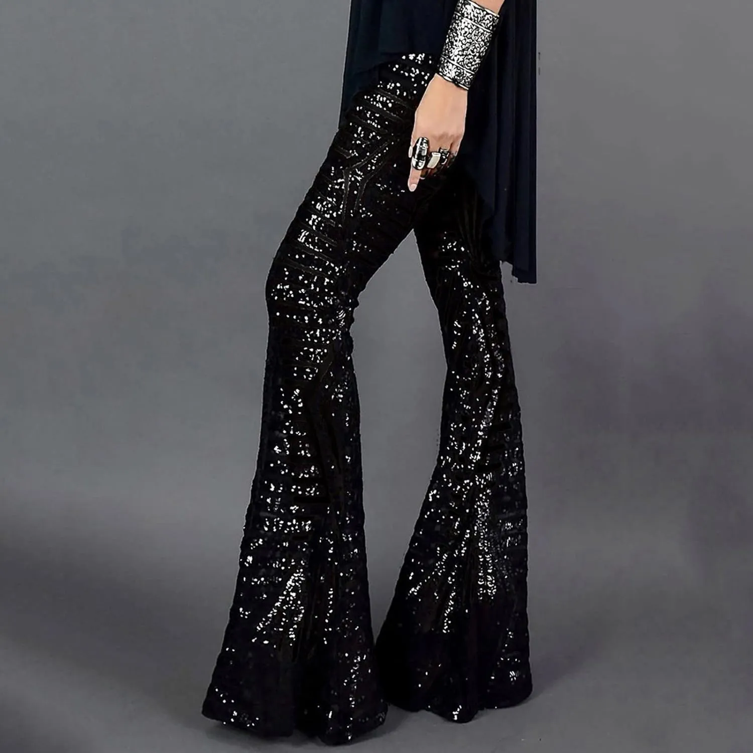 Women's Joggers Pants Ladies Silk High Waist Drape Zip Wide Leg Flared Pants Night Out Casual Slacks Pants Womens