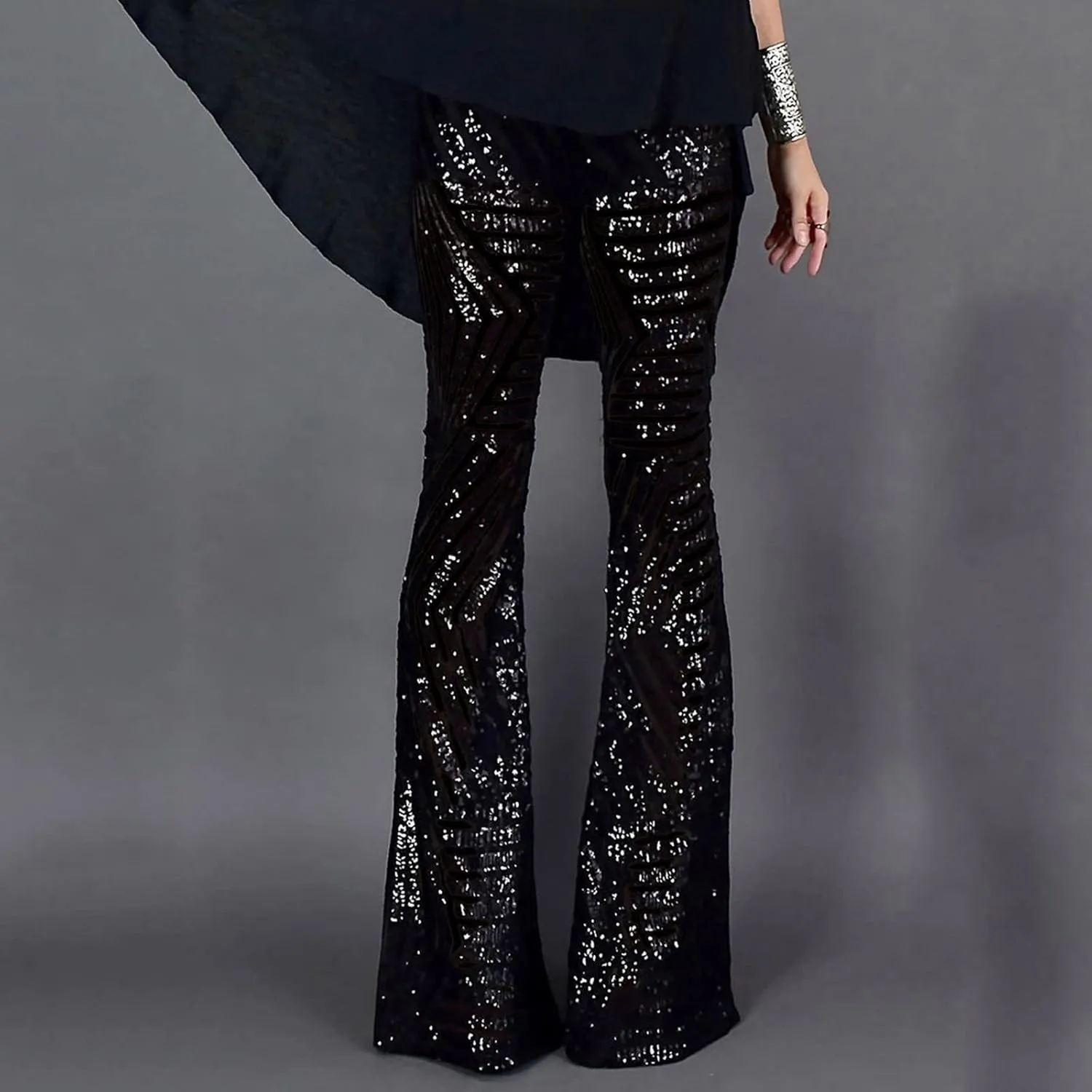Women's Joggers Pants Ladies Silk High Waist Drape Zip Wide Leg Flared Pants Night Out Casual Slacks Pants Womens