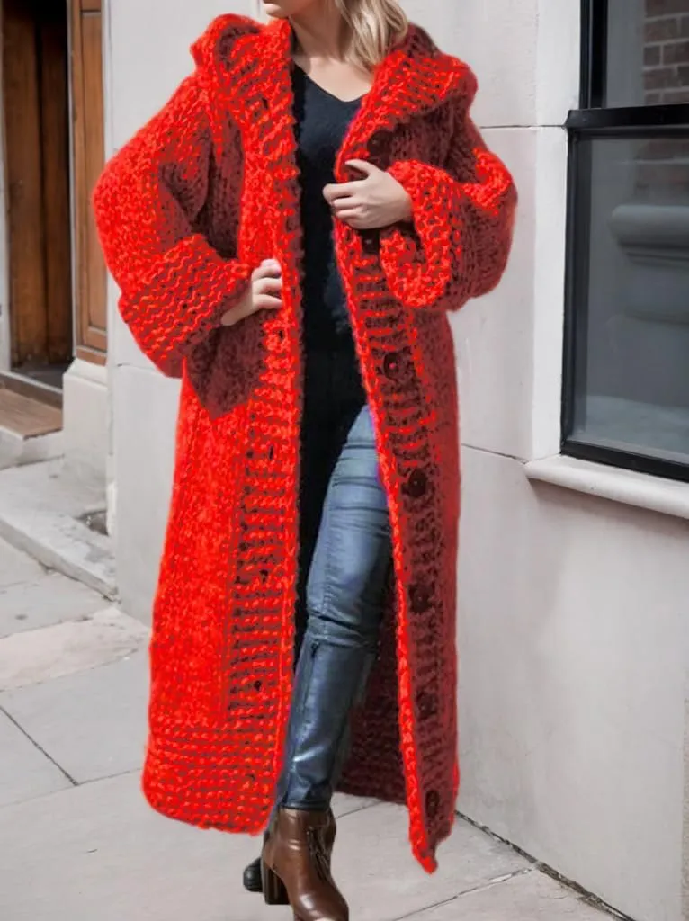 Womens Knitted Cardigan Sweaters Button up Hooded Cardigan Autumn Winter Chunky Long Sweater Open Front Coat Outerwear