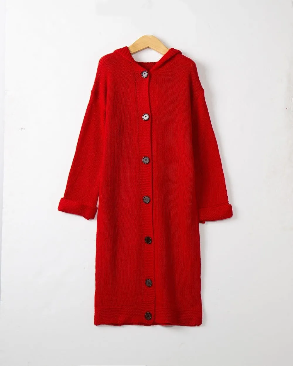 Womens Knitted Cardigan Sweaters Button up Hooded Cardigan Autumn Winter Chunky Long Sweater Open Front Coat Outerwear