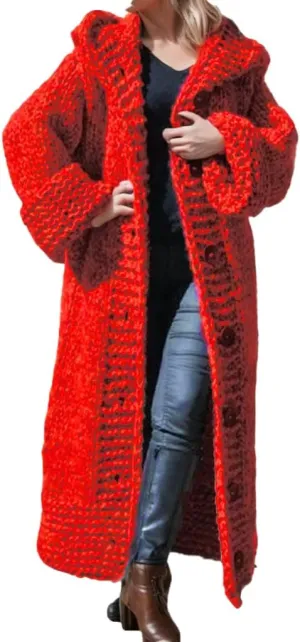Womens Knitted Cardigan Sweaters Button up Hooded Cardigan Autumn Winter Chunky Long Sweater Open Front Coat Outerwear