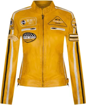 Womens Leather Biker Casual Racing Moto Badges Jacket
