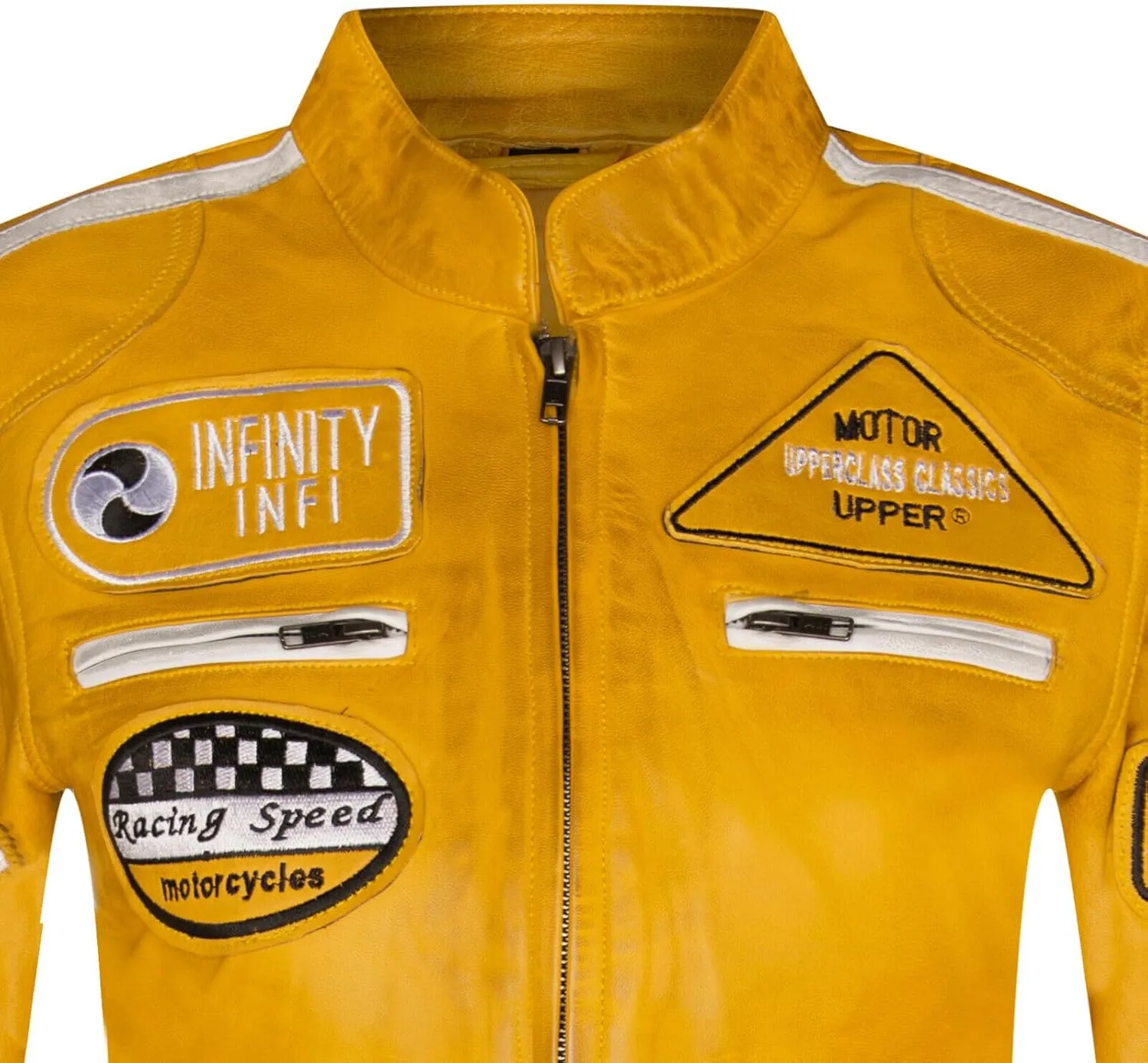 Womens Leather Biker Casual Racing Moto Badges Jacket