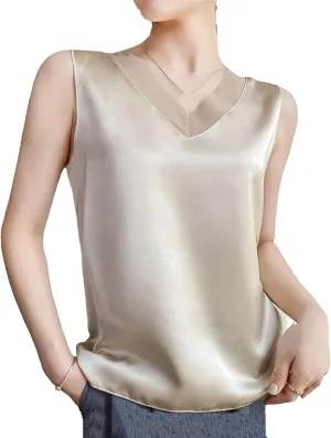 Women's Lightweight Satin Tank Top & Camisole Summer V-Neck Sleeveless Vest Loose Fit Casual Blouse to Wear Under Blazers