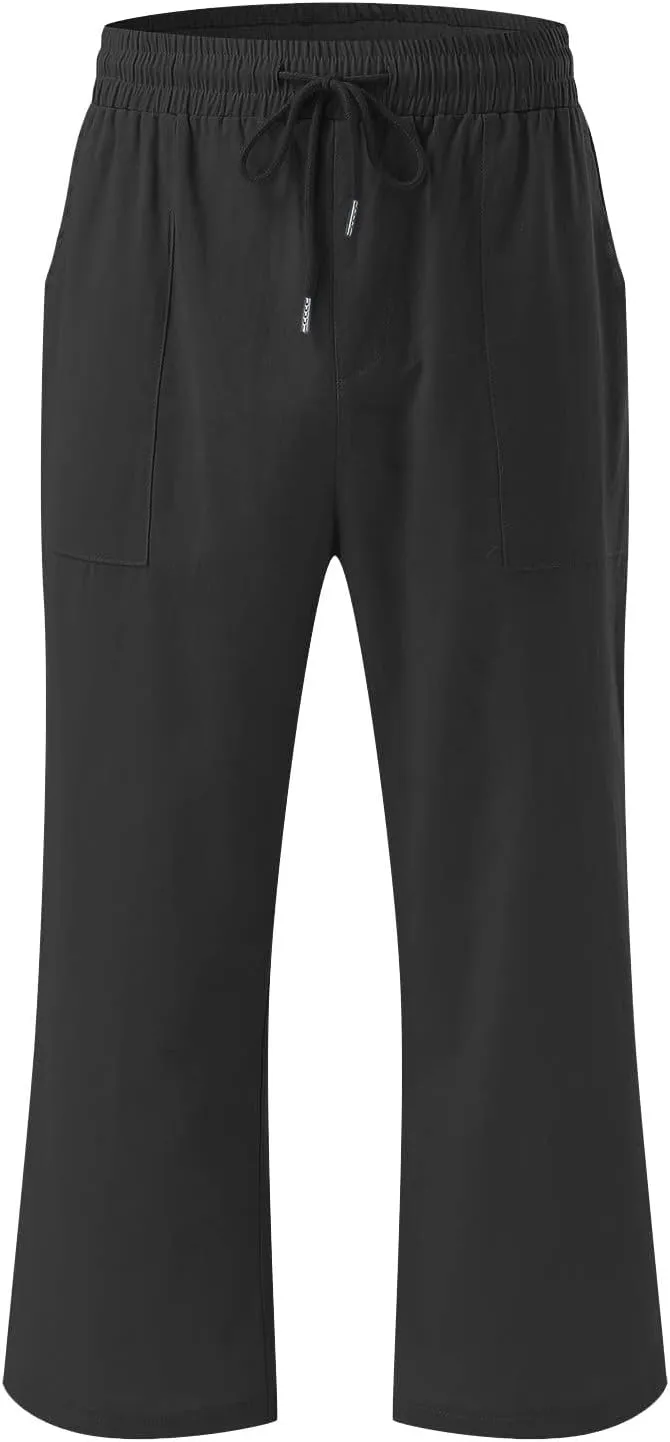 Womens Linen Capri Pants Drawstring Palazzo Trousers Wide Leg Athletic Casual Pants 2025 Trendy Summer Loose Fit Pant