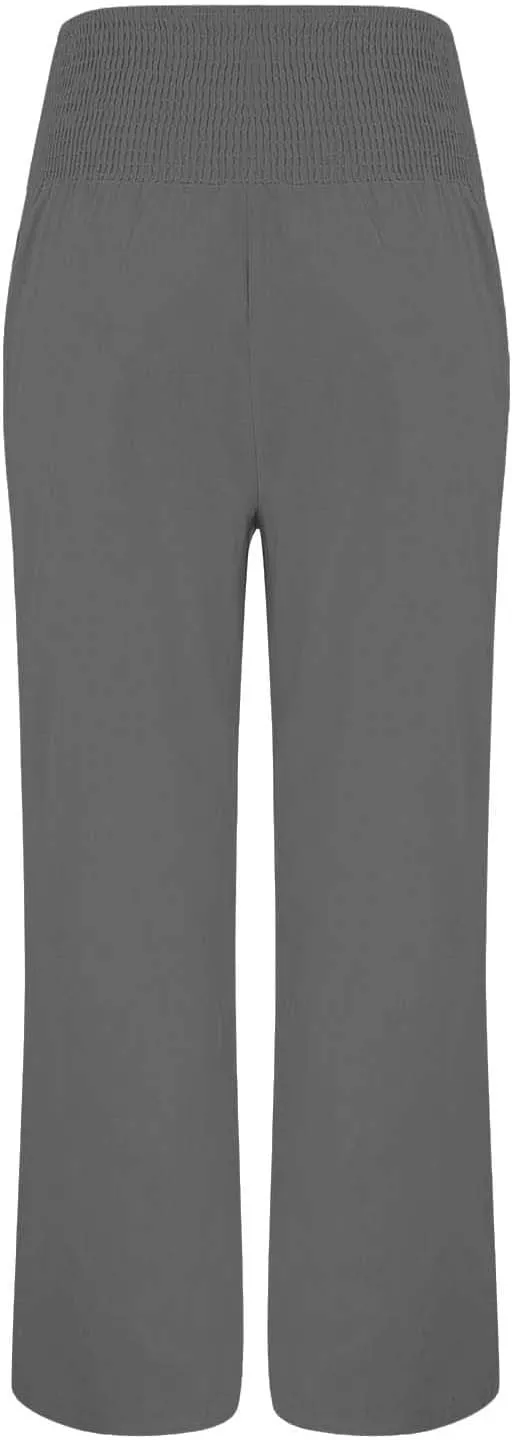 Womens Linen Pants 2025 Summer Casual Loose Wide Leg Palazzo Long Pants Smocked High Waist Flowy Beach Trousers Outfits