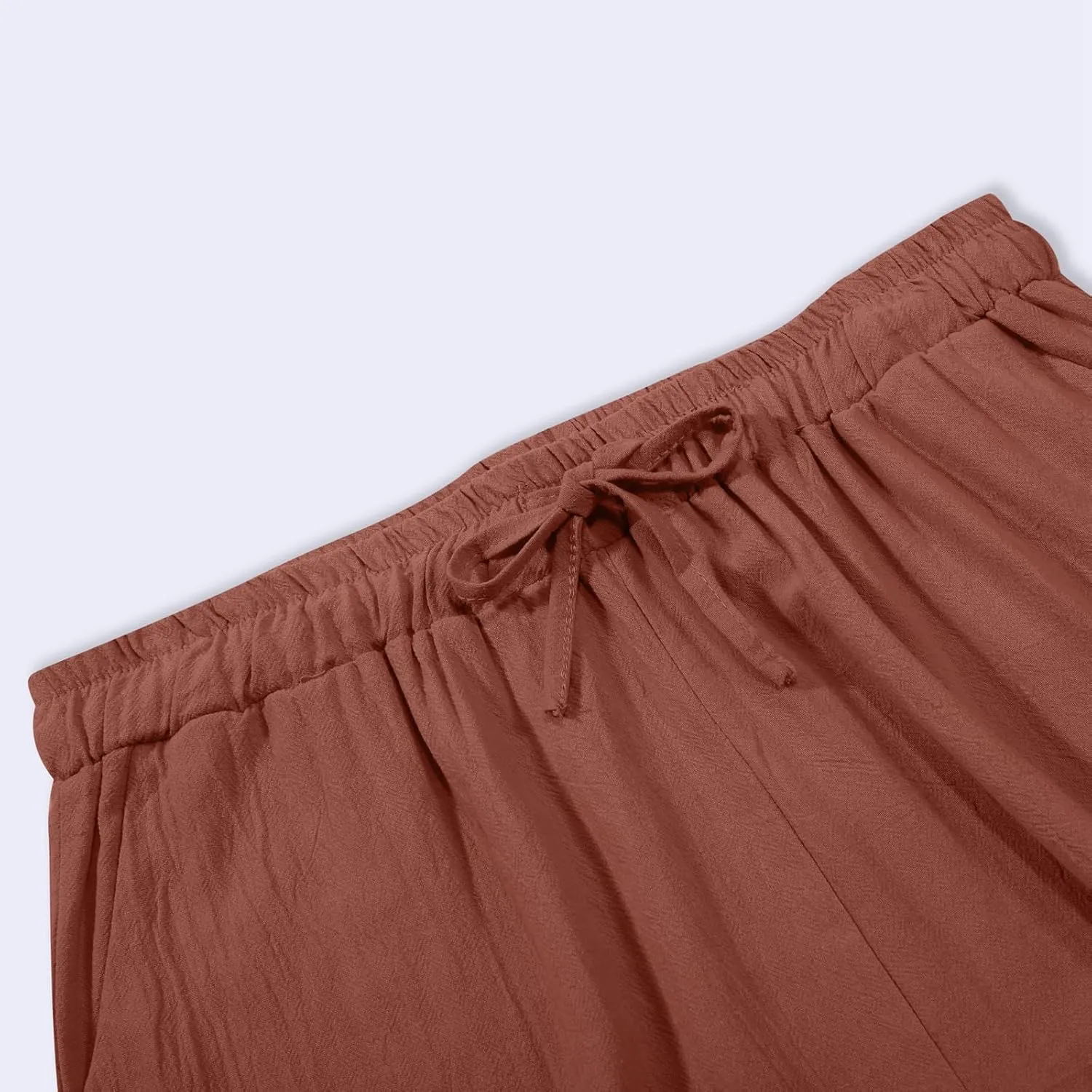 Women's Linen Pants Casual 2025 Solid Loose Drawstring Pants Elastic Waist Straight Leg Baggy Trousers with Pockets