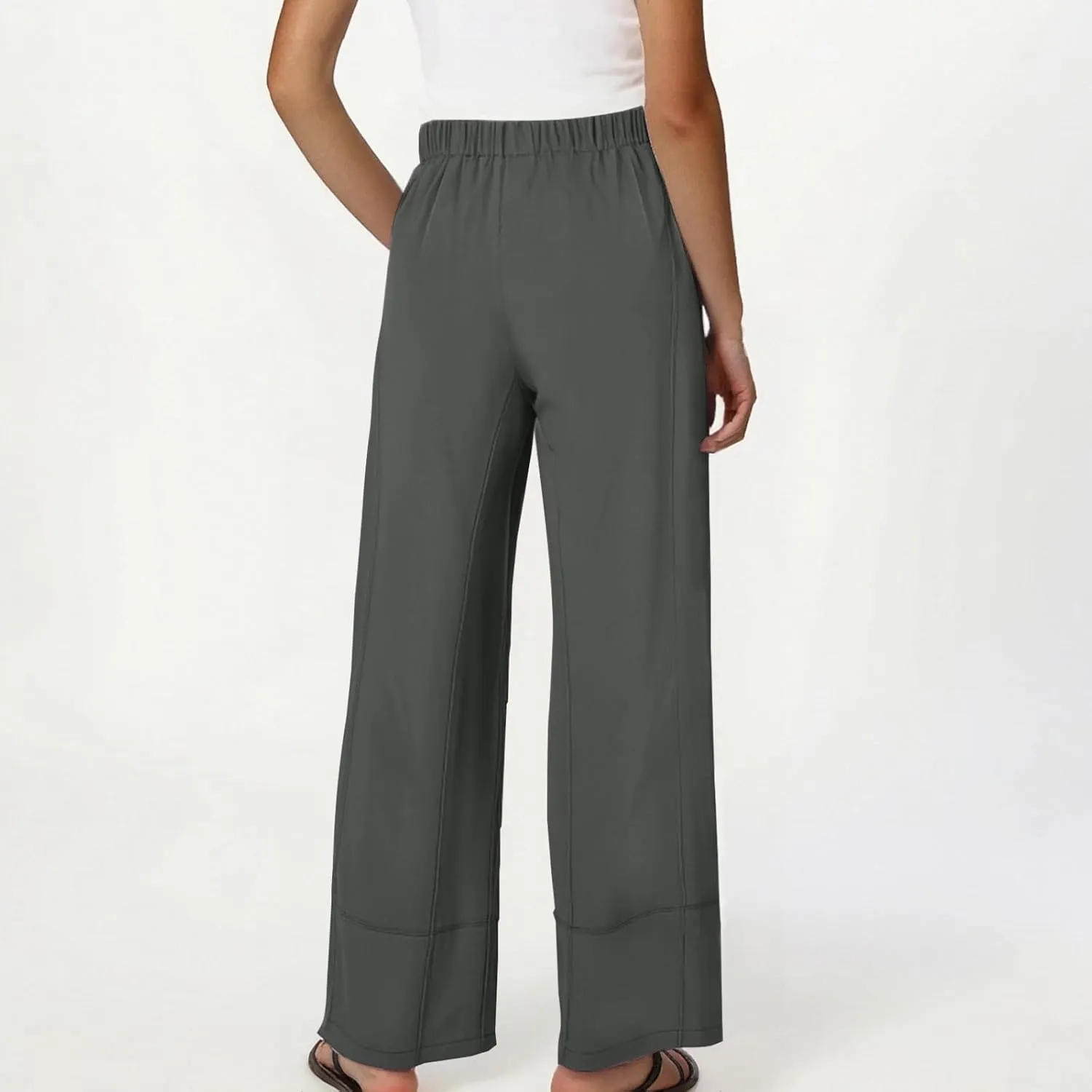Womens Linen Pants with Pocket Summer High Waist Casual Wide Leg Pants Plus Size Trendy Flowy Palazzo Trousers