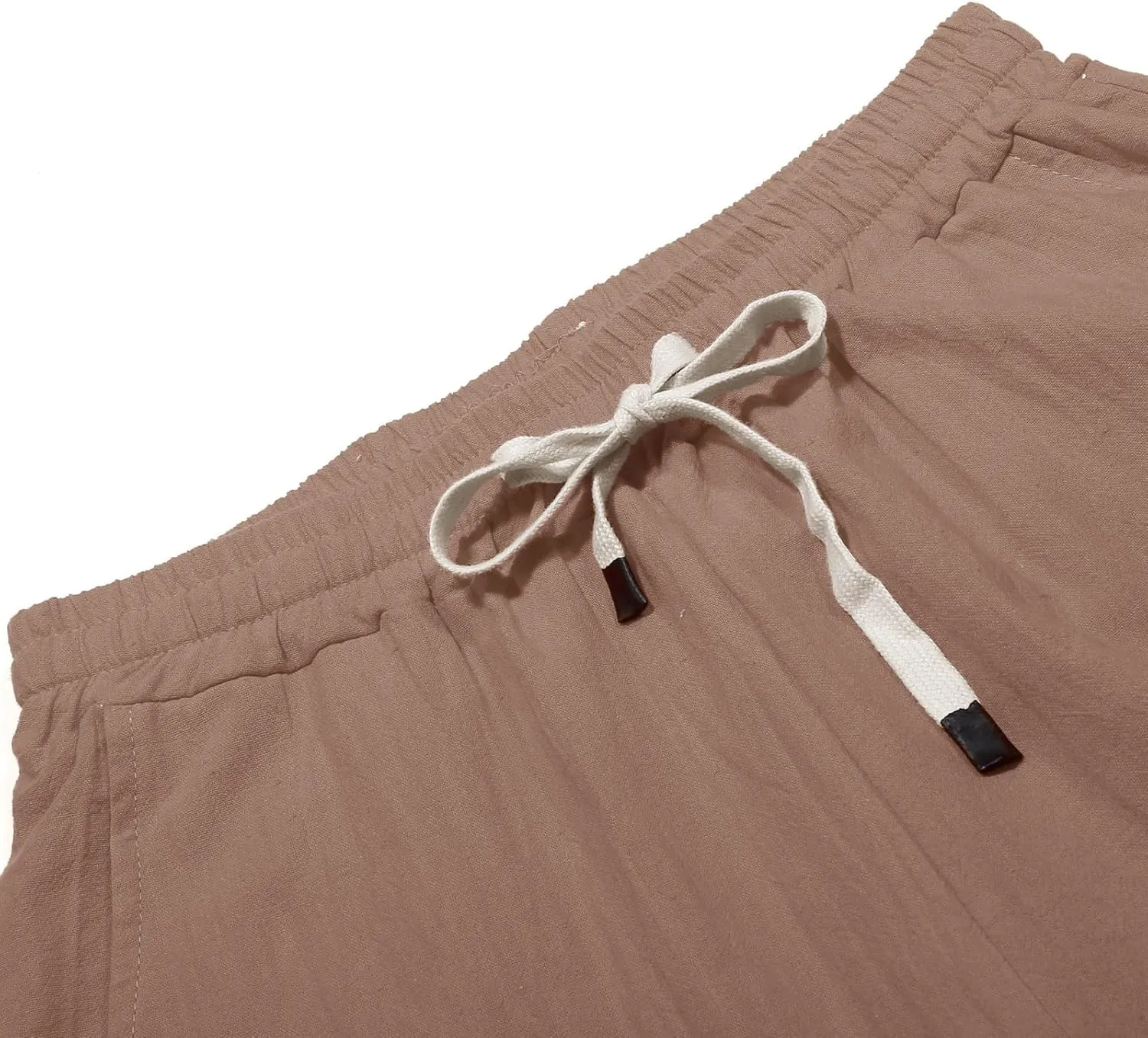 Womens Linen Pants with Pockets High Waist Comfy White Gauze Cropped Pants Casual Lightweight Loose Buttons Trousers