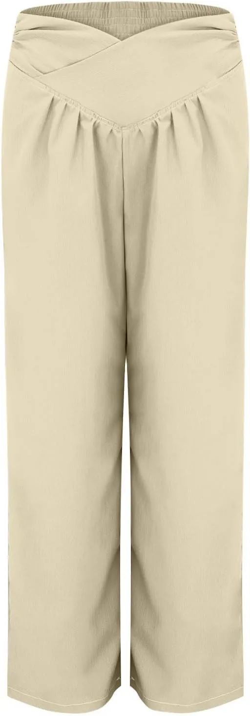 Women's Linen Wide Leg Palazzo Pants Loose Fit Straight Leg High Waisted Casual Long Trousers Summer Beach Solid Color Pants