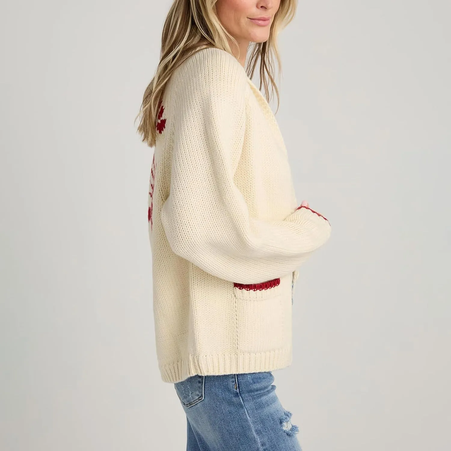 Women's Lobster Print Cardigan Sweaters Chunky Knit Long Sleeve Open Front Button Varsity Cardigans